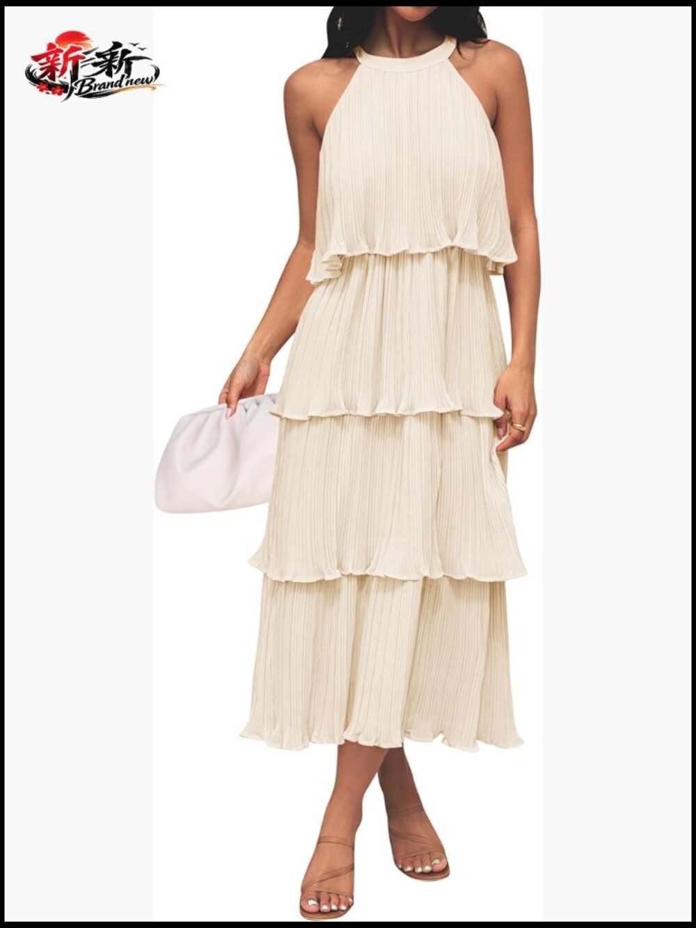 Halter Neck Ruffle Tiered Chiffon Flowy Swing Long Midi Dress Sleeveless Summer - Picture 1 of 7